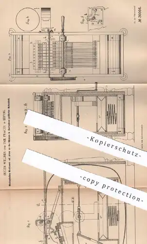 original Patent - Eugen Wellner , Emil Prager , Leipzig , 1885 , Mechanisches Musikwerk mit Notenblatt | Musikinstrument