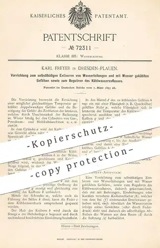 original Patent - Karl Freyer , Dresden / Plauen , 1893 , Entleeren von Wasserleitungen | Wasser , Rohr | Klempner !!