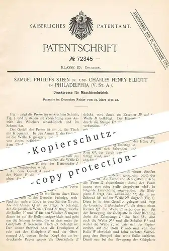 original Patent - Samuel Phillips Steen | Charles Henry Elliott , Philadelphia USA |1892 | Druckpresse | Druck , Presse