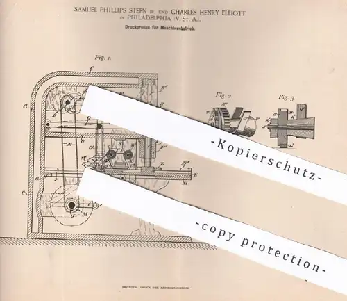 original Patent - Samuel Phillips Steen | Charles Henry Elliott , Philadelphia USA |1892 | Druckpresse | Druck , Presse