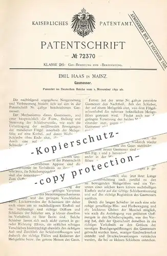 original Patent - Emil Haas , Mainz , 1892 , Gasmesser | Messung von Gas | Gasbrenner , Brenner , Beleuchtung !!!