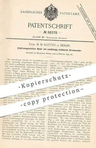 original Patent - Fa. M. M. Rotten , Berlin , 1895 , Elektromagnetischer Motor | Elektromotor | Strom , Motoren , Dynamo