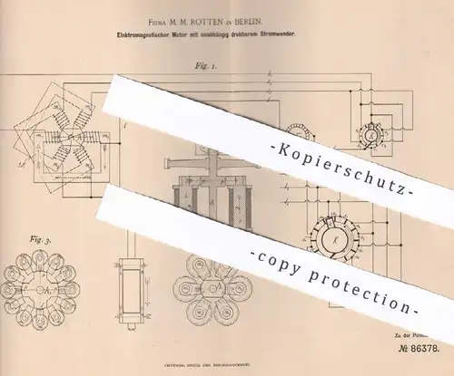 original Patent - Fa. M. M. Rotten , Berlin , 1895 , Elektromagnetischer Motor | Elektromotor | Strom , Motoren , Dynamo