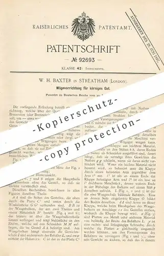 original Patent - W. H. Baxter , Streatham , London , England , 1896 , Waage für Körner | Mühle , Brennerei , Brauerei