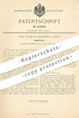 original Patent - Jean Jacques Heilmann , Paris , Frankreich , 1898 , Dampfturbine | Turbine , Turbinen , Dampfmaschine