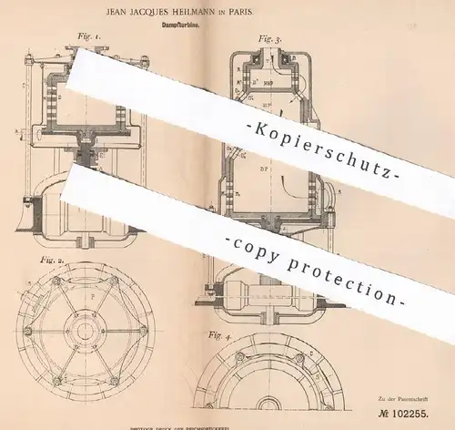 original Patent - Jean Jacques Heilmann , Paris , Frankreich , 1898 , Dampfturbine | Turbine , Turbinen , Dampfmaschine