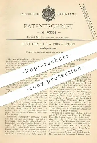 original Patent - Hugo John , Erfurt , 1897 , Abwürgemaschine | Metall , Zylinder , Hebel , Schneidhebel , Schneidzeug !