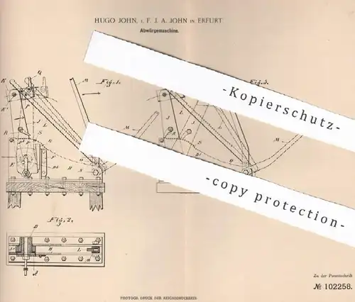 original Patent - Hugo John , Erfurt , 1897 , Abwürgemaschine | Metall , Zylinder , Hebel , Schneidhebel , Schneidzeug !