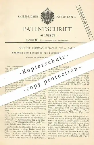 original Patent - Société Thomas Sloan & Cie , Paris , Frankreich , 1897 , Gewinde schneiden an Holzschraube | Schrauben