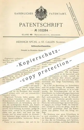 original Patent - Heinrich Spühl , St. Gallen , Schweiz , 1898 , Kettenschweißmaschine | Kette , Eisen , Walze , Draht