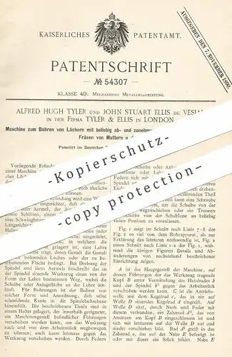 original Patent - Alfred Hugh Tyler , John Stuart Ellis de Vesian | London | 1890 | Bohrmaschine , Fräsmaschine | Bohren