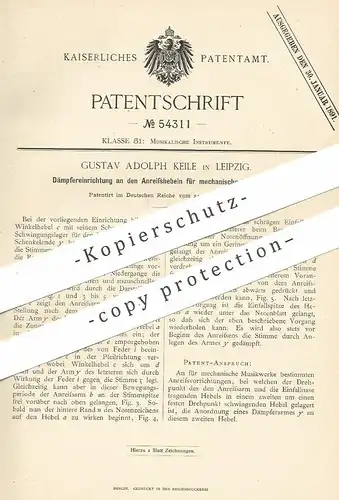 original Patent - Gustav Adolph Keile , Leipzig , 1889 , Dämpfung am mechanischen Musikwerk | Spieluhr , Musik !!!