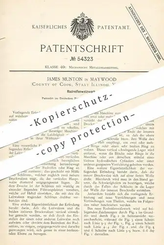 original Patent - James Munton , Maywood , Cook , Illinois USA , 1889 , Radreifenwalzwerk | Radreifen Walzwerk | Reifen