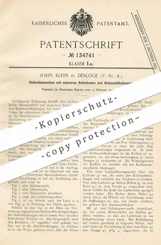 original Patent - John Klein , Desloge , USA , 1901 , Siebsetzmaschine | Sieb - Setzmaschine | Setzer !!