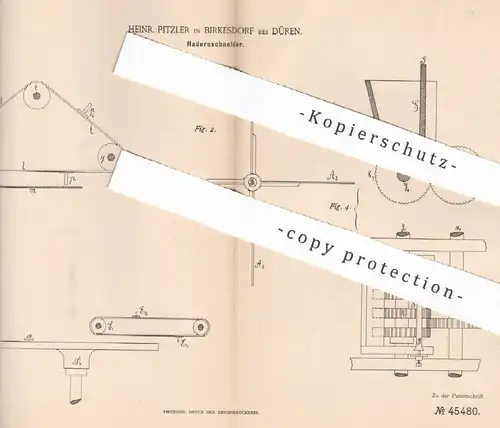 original Patent - Heinr. Pitzler , Birkesdorf / Düren , 1888 , Hadernschneider | Hadern | Papier , Papierfabrik !!!