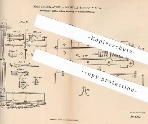 original Patent - James Reason Avery , Louisville , Kentucky , USA , 1887 , Kupplung für Eisenbahn | Eisenbahnen , Lok
