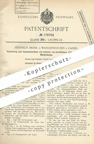 original Patent - Heinrich Brink , Wahlershausen / Kassel , 1905 , Bauen & Anheben von Möbel , Schulbank , Pult , Tisch