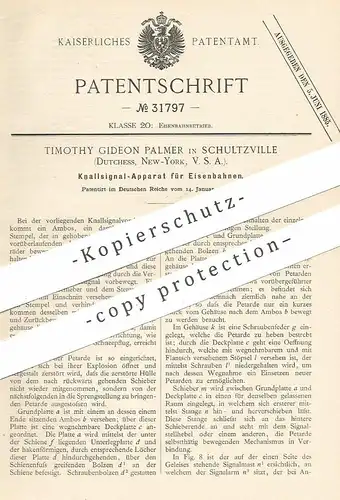 original Patent - Timothy Gideon Palmer , Schultzville , Dutchess , New York , USA , 1885 | Eisenbahn - Signal - Apparat