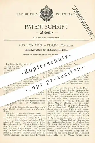 original Patent - Aug. Herm. Meier , Plauen / Vogtl. 1892 | Einfädeln der Strickmaschinen - Nadel | Stricken , Schneider