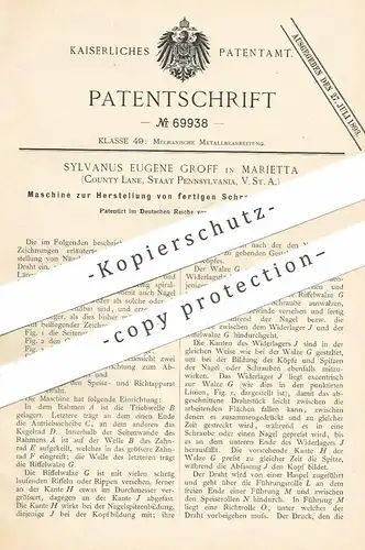 original Patent - Sylvanus Eugene Groff , Marietta , Pennsylvania , USA , 1892 , Schraube , Nagel | Schrauben , Nägel