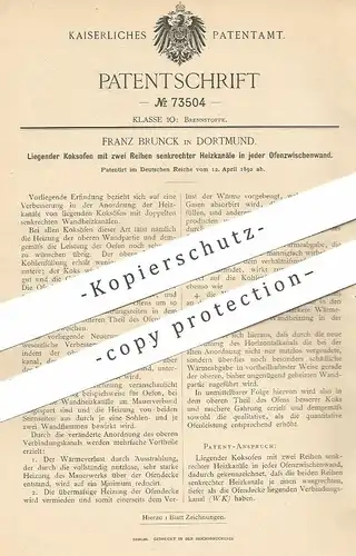 original Patent - Franz Brunck , Dortmund , 1892 , Liegender Koksofen | Ofen , Öfen , Ofenbauer | Koks , Kohle !!!