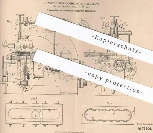 original Patent - Charles Louis Goehring , Alleghany , Pennsylvania USA , 1892 | Fräsmaschine | Fräse | Holz , Tischler