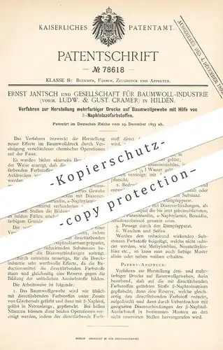 original Patent - Ernst Jantsch & Gesellsch. für Baumwoll Industrie vorm. L. & G. Cramer , Hilden | Druck auf Baumwolle