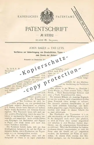 original Patent - John Baker , The Leys , England 1895 | Übertragung v. Druckstock u. Typen auf Platte zum Ätzen | Druck