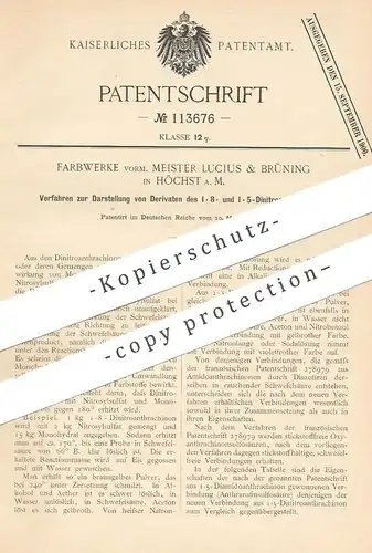 original Patent - Farbwerke | Meister Lucius & Brüning , Höchst / Main | Derivate von 1·8- und 1·5- Dinitroanthrachinon