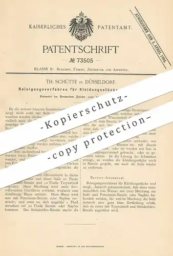 original Patent - Th. Schütte , Düsseldorf , 1892 , Reinigung der Kleidungsstücke | Wäscherei , Waschen , Bekleidung !!