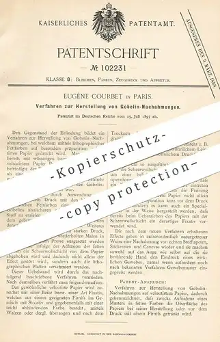 original Patent - Eugène Courbet , Paris , Frankreich , 1897 , Herst. von Gobelin - Nachahmung | Lithographie , Druck !!