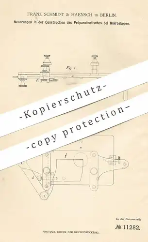 original Patent - Franz Schmidt & Haensch , Berlin , 1880 , Präparatentisch am Mikroskop | Mikroskope !!