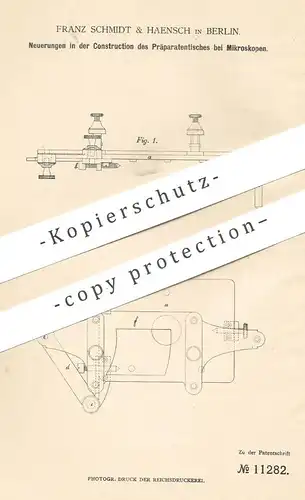 original Patent - Franz Schmidt & Haensch , Berlin , 1880 , Präparatentisch am Mikroskop | Mikroskope !!