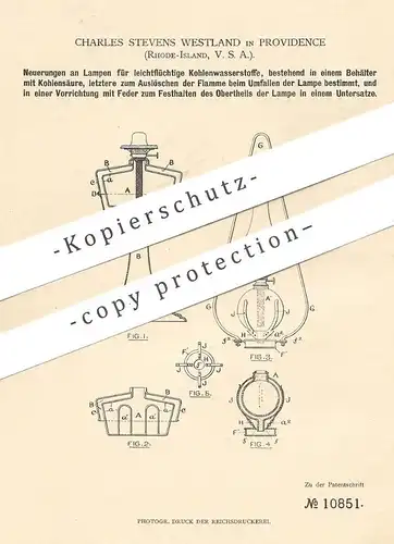 original Patent - Charles Stevens Westland , Providence Rhode Island USA , 1880 , Lampe für flüchtigen Kohlenwasserstoff