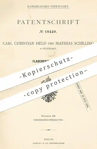 original Patent - Carl Christian Held , Mathias Schilling , Stuttgart | 1880 | Flaschenverschluss | Korken , Flasche