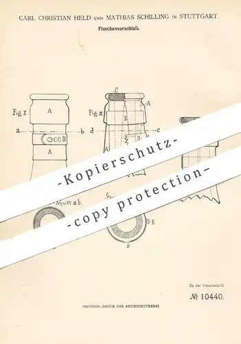 original Patent - Carl Christian Held , Mathias Schilling , Stuttgart | 1880 | Flaschenverschluss | Korken , Flasche