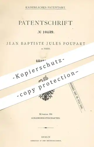 original Patent - Jean Baptiste Jules Poupart , Paris , Frankreich , 1880 , Gährspund | Gähren , Fass , Bier , Wein !!