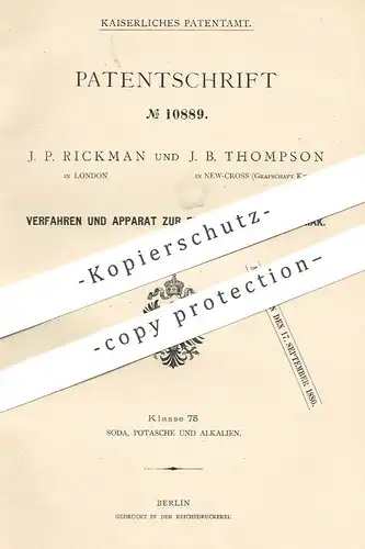 original Patent - J. P. Rickman , London , J. B. Thompson , New Cross , Kent , England | 1880 | Erzeugung von Ammoniak !