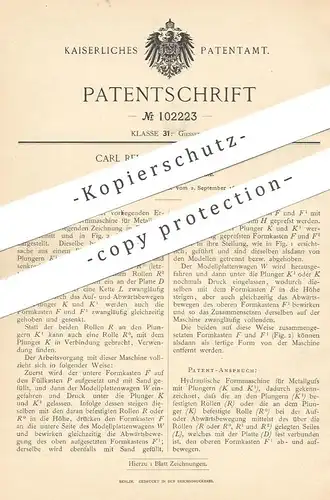 original Patent - Carl Reuther , Mannheim , 1898 , Hydraulische Formmaschine | Form , Metall , Guss , Giesserei !!