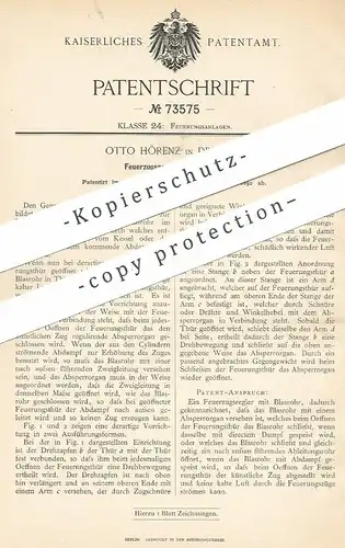 original Patent - Otto Hörenz , Dresden , 1892 , Feuerzugsregler mit Blasrohr | Feuerung , Ofen , Heizung , Ofenbauer