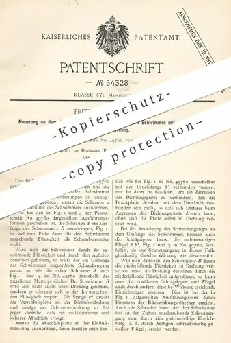 original Patent - Fritz Deimel , Berlin , 1890 , Schwimmer mit selbsttätiger Schraubwirkung | Maschine , Motor
