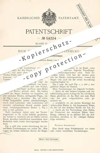 original Patent - HCH. Knobel , Berlin / Charlottenburg , 1890 , Taschenmappe | Mappe , Ordner , Hefter , Buchbinder !