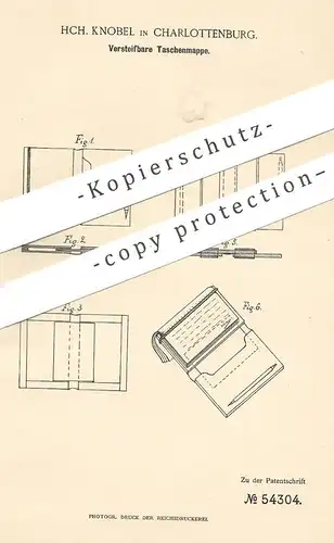 original Patent - HCH. Knobel , Berlin / Charlottenburg , 1890 , Taschenmappe | Mappe , Ordner , Hefter , Buchbinder !