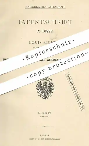 original Patent - Louis Richter , Rixdorf / Berlin , 1880 , Rauhen der Webwaren auf dem Stuhl | Webstuhl , Weber , Weben