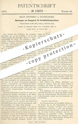 original Patent - Wilh. Unterilp , Düsseldorf , 1879 , Säeapparat für Kartoffelpflanzmaschinen | Aussaat , Kartoffeln !