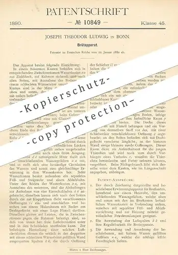 original Patent - Joseph Theodor Ludwig , Bonn , 1880 , Brütapparat | Brutapparat | Brutkasten , Tierzucht , Landwirt