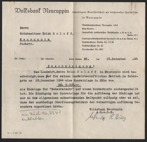 Gutsbesitzer Roloff , Neuruppin 1944  , Bodenverzehr , Dabergotz b. Temnitz !!!