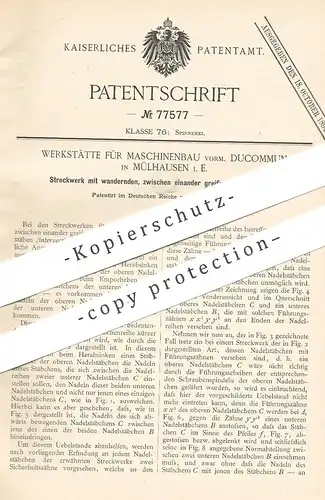 original Patent - Werkstätte für Maschinenbau vorm. Ducommun , Mülhausen i. E. | 1894 | Streckwerk | Spinnmaschine