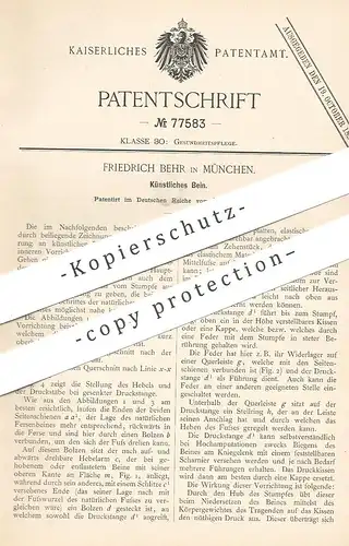 original Patent - Friedrich Behr , München , 1893 , Künstliches Bein | Prothese , Beine , Orthopäde , Arzt , Medizin !!