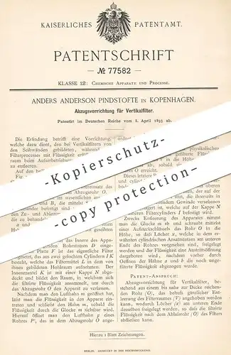 original Patent - Anders Anderson Pindstofte , Kopenhagen Dänemark 1893 | Abzugsvorrichtung für Vertikalfilter | Filter